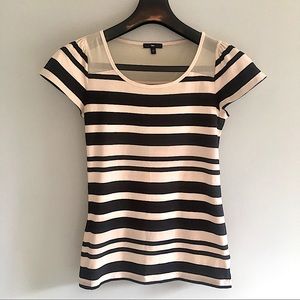 Vtg Gap || Striped Knit Top Sheer Stretch Illusion Insets Cap Sleeve…
